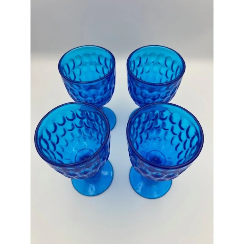 Fenton Vintage Cobalt Blue Thumbprint Water Wine Goblets Set of 4 Pedestal Glass